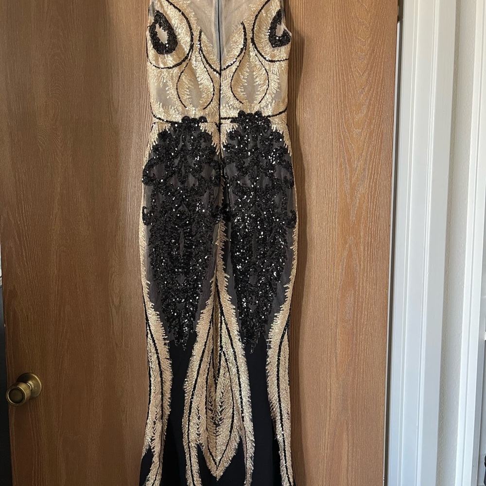 Elegant Black and Gold Evening Gown